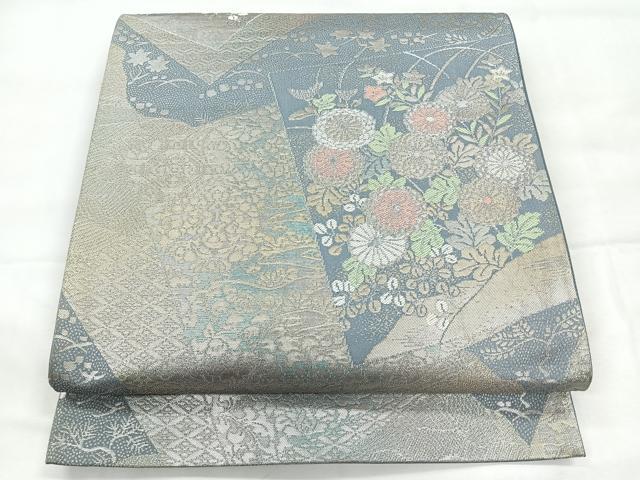 平和屋着物◎六通柄袋帯 色紙草花文 金銀糸 正絹 逸品 CABH1611nb