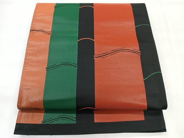 平和屋着物◎六通柄袋帯 竹 黒地 正絹 逸品 CABH1613nb