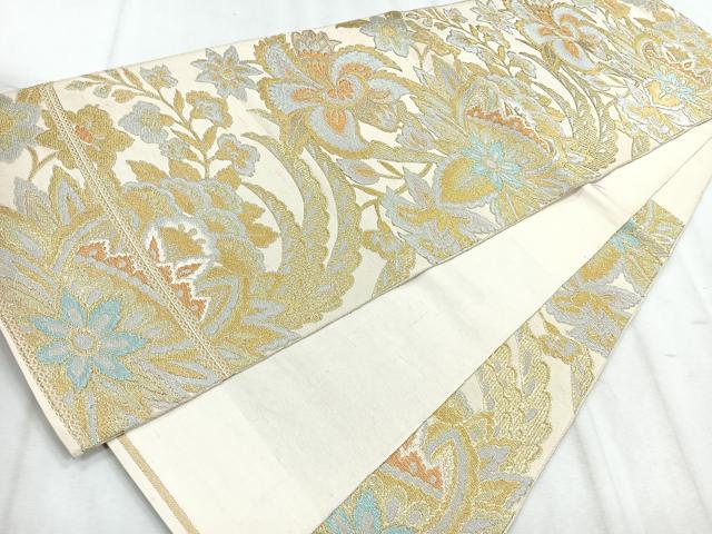 平和屋着物◎六通柄袋帯 草花文 金銀糸 正絹 逸品 CABH1618nb