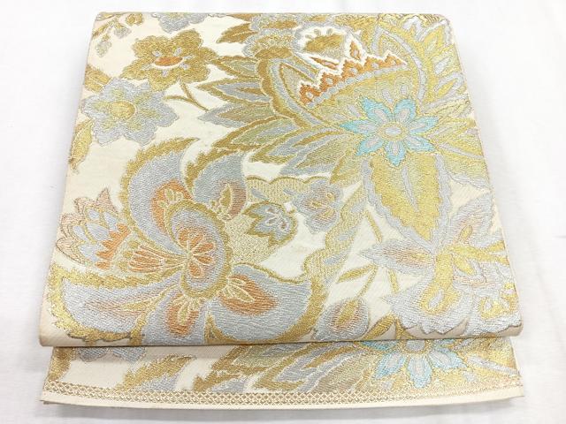平和屋着物◎六通柄袋帯 草花文 金銀糸 正絹 逸品 CABH1618nb