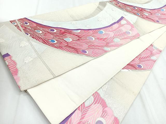 平和屋着物◎六通柄袋帯 孔雀羽文 銀糸 正絹 逸品 CABH1620nb