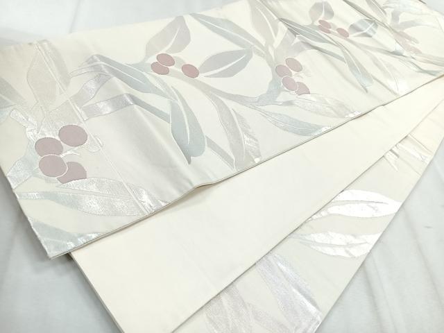 平和屋着物◎六通柄袋帯 枝花文 銀糸 正絹 逸品 CABH1623nb