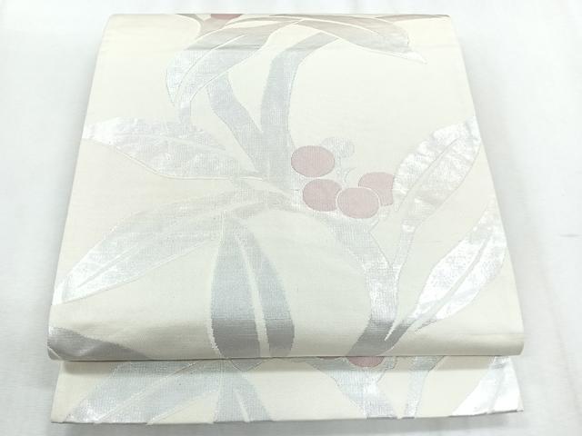 平和屋着物◎六通柄袋帯 枝花文 銀糸 正絹 逸品 CABH1623nb