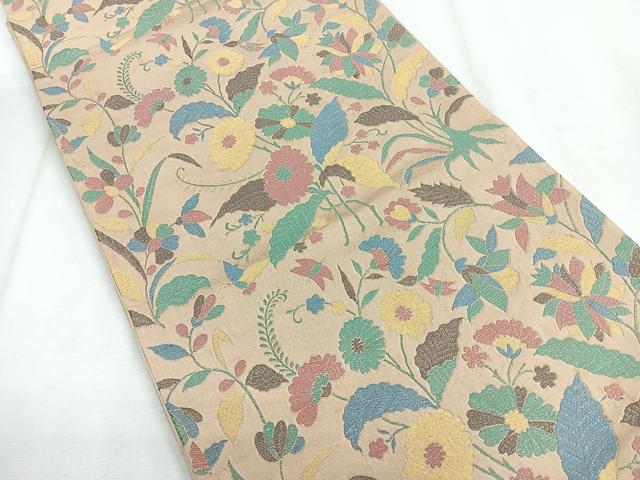 平和屋着物◎六通柄袋帯 更紗草花文 正絹 逸品 CABH1625nb