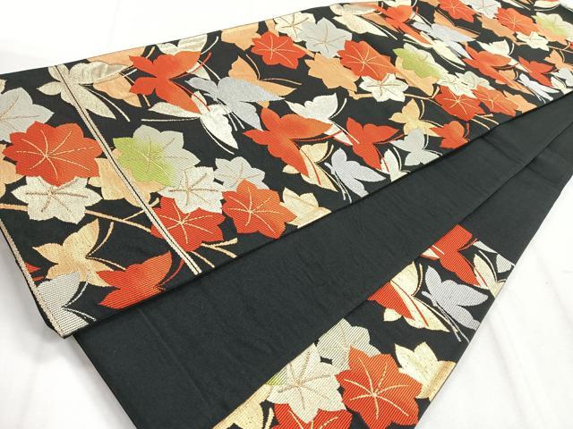 平和屋着物◎六通柄袋帯 花蝶文 黒地 金銀糸 正絹 逸品 CABH1627nb