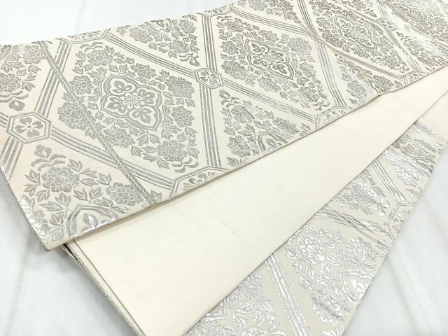 平和屋着物◎六通柄袋帯 花菱文様 銀糸 正絹 逸品 CABH1642nb