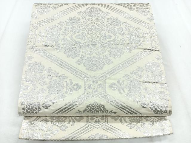 平和屋着物◎六通柄袋帯 花菱文様 銀糸 正絹 逸品 CABH1642nb