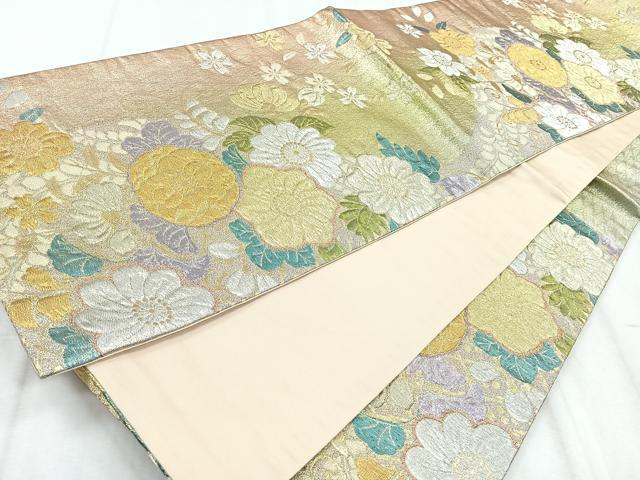 平和屋着物◎六通柄袋帯 草花文 金銀糸 正絹 逸品 未使用 CABH1644nb