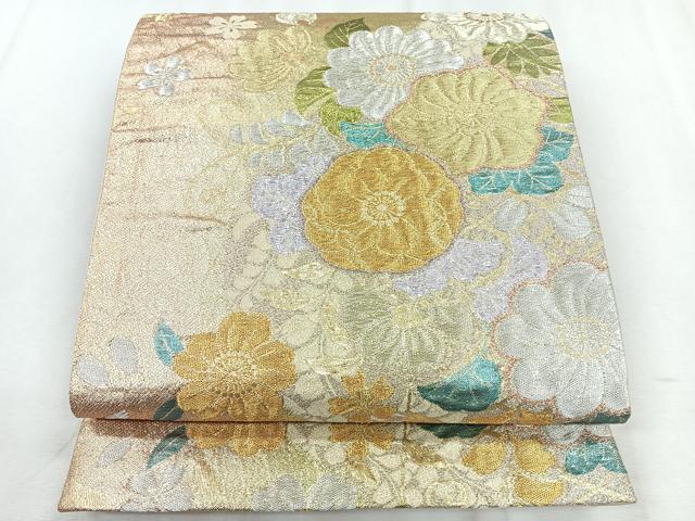 平和屋着物◎六通柄袋帯 草花文 金銀糸 正絹 逸品 未使用 CABH1644nb