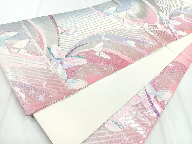 平和屋着物◎六通柄袋帯 舞蝶文 銀糸 正絹 逸品 CABH1645nb