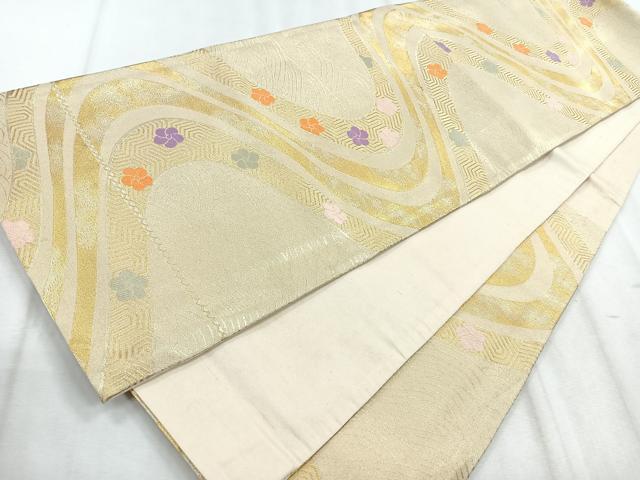 平和屋着物◎六通柄袋帯 立波舞花文 金糸 正絹 逸品 CABH1650nb