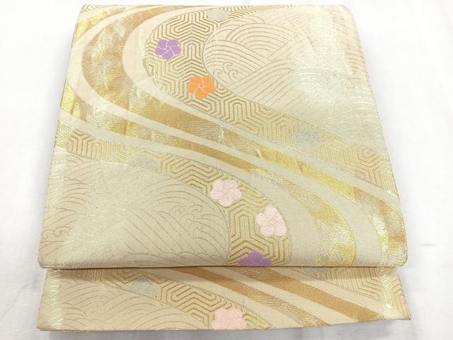 平和屋着物◎六通柄袋帯 立波舞花文 金糸 正絹 逸品 CABH1650nb