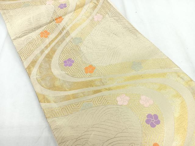平和屋着物◎六通柄袋帯 立波舞花文 金糸 正絹 逸品 CABH1650nb