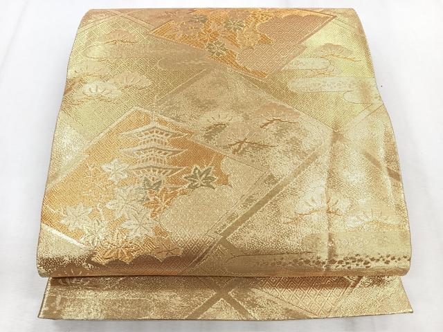 平和屋着物◎佐賀錦 六通柄袋帯 松皮菱草花文 金糸 正絹 逸品 CABH1651nb