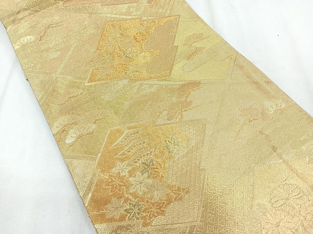 平和屋着物◎佐賀錦 六通柄袋帯 松皮菱草花文 金糸 正絹 逸品 CABH1651nb