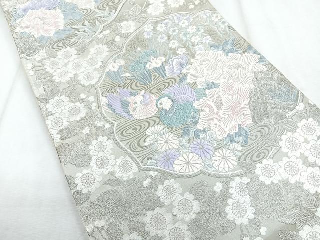 平和屋着物◎六通柄袋帯 流水花鳥文 九百錦 ホワイトゴールド箔 正絹 逸品 CABH1655nb