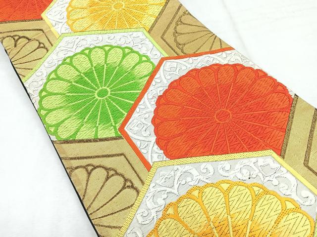 平和屋着物◎六通柄袋帯 唐織 亀甲舞花文 金糸 正絹 逸品 CABH1657nb