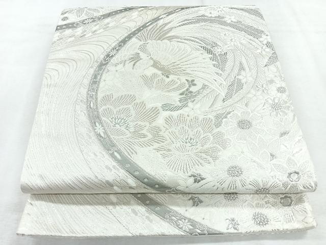 平和屋着物◎六通柄袋帯 花鳥文 銀糸 正絹 逸品 CABH1660nb