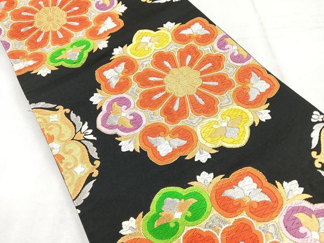 平和屋着物◎六通柄袋帯 極彩大華文 黒地 金銀糸 正絹 逸品 CABH1664nb