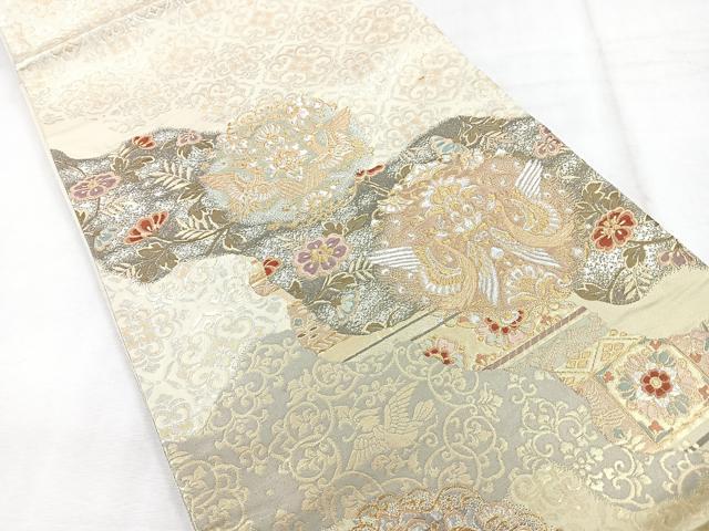 平和屋着物◎太鼓柄袋帯 唐織 向かい鳥花文 正絹 逸品 CABH1666nb