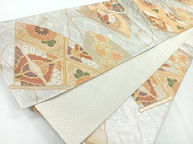 平和屋着物◎佐賀錦 六通柄袋帯 唐織 扇面花蝶文 金銀糸 正絹 逸品 CABH1671nb
