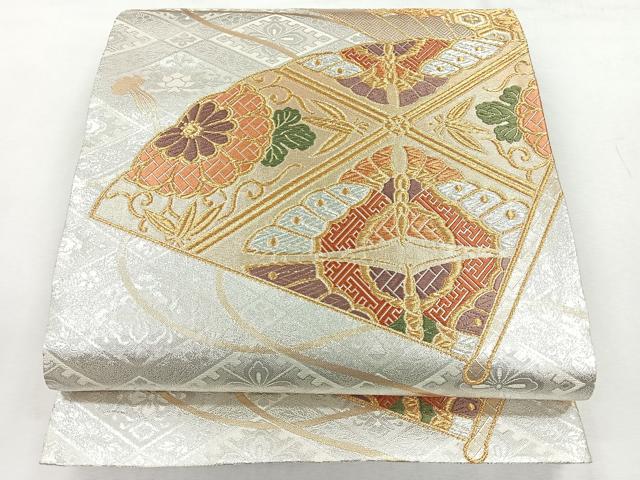 平和屋着物◎佐賀錦 六通柄袋帯 唐織 扇面花蝶文 金銀糸 正絹 逸品 CABH1671nb