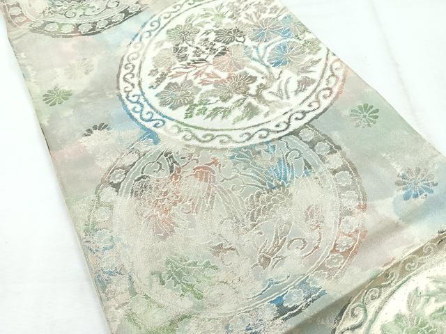 平和屋着物◎六通柄袋帯 花鳥絵皿文 正絹 逸品 CABH1675nb