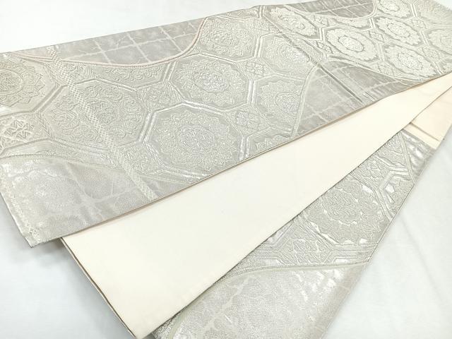 平和屋着物◎六通柄袋帯 蜀江更紗花文 銀糸 正絹 逸品 CABH1682nb