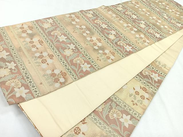 平和屋着物◎西陣 服部織物謹製 六通柄袋帯 こはく錦 草花文 金糸 正絹 逸品 CABH1687nb