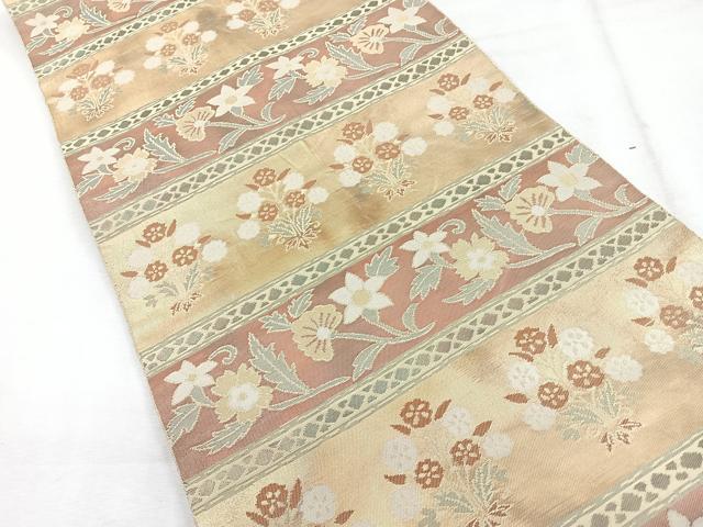 平和屋着物◎西陣 服部織物謹製 六通柄袋帯 こはく錦 草花文 金糸 正絹 逸品 CABH1687nb