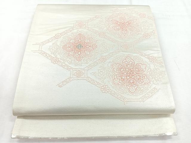 平和屋着物◎太鼓柄袋帯 刺繍 蜀江花文 銀糸 正絹 逸品 CABH1699nb
