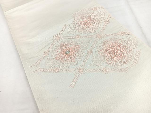 平和屋着物◎太鼓柄袋帯 刺繍 蜀江花文 銀糸 正絹 逸品 CABH1699nb