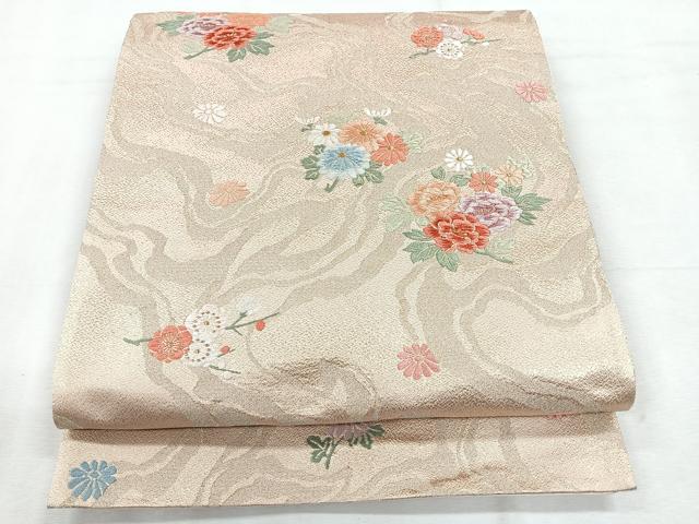 平和屋着物◎六通柄袋帯 草花文 金糸 正絹 逸品 CABH1710nb