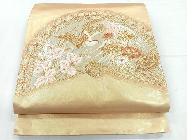 平和屋着物◎六通柄袋帯 扇面花鳥文 金銀糸 正絹 逸品 CABH1711nb