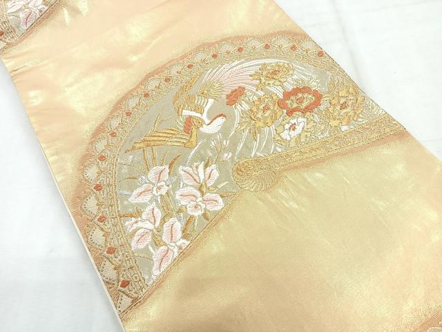 平和屋着物◎六通柄袋帯 扇面花鳥文 金銀糸 正絹 逸品 CABH1711nb