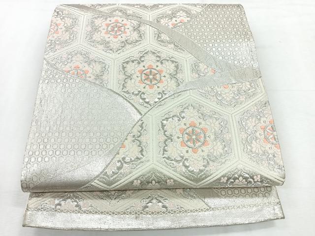 平和屋着物◎六通柄袋帯 唐織 亀甲更紗花文 銀糸 正絹 逸品 CABH1719nb