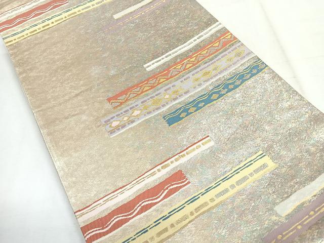 平和屋着物◎六通柄袋帯 幾何学文様 金銀糸 正絹 逸品 CABH1732nb