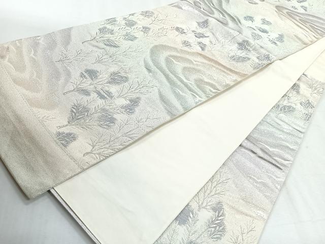 平和屋着物◎六通柄袋帯 飛鳥枝葉文 銀糸 正絹 逸品 CABH1743nb