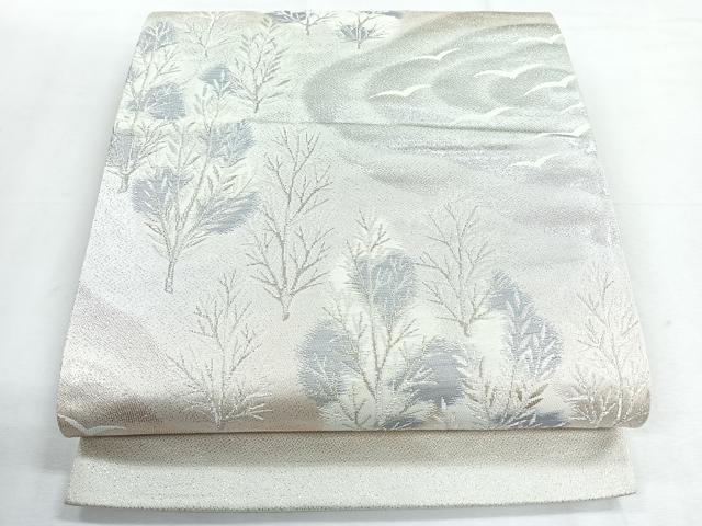 平和屋着物◎六通柄袋帯 飛鳥枝葉文 銀糸 正絹 逸品 CABH1743nb
