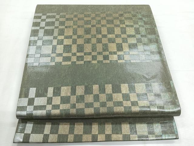 平和屋着物◎六通柄袋帯 市松文様 金糸 正絹 逸品 CABH1749nb