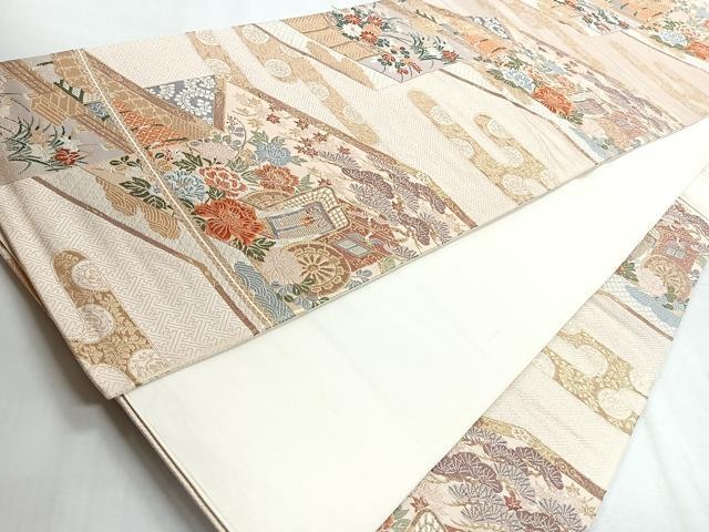 平和屋着物◎六通柄袋帯 唐織 桃山屏風図 金糸 正絹 逸品 CABH1750nb