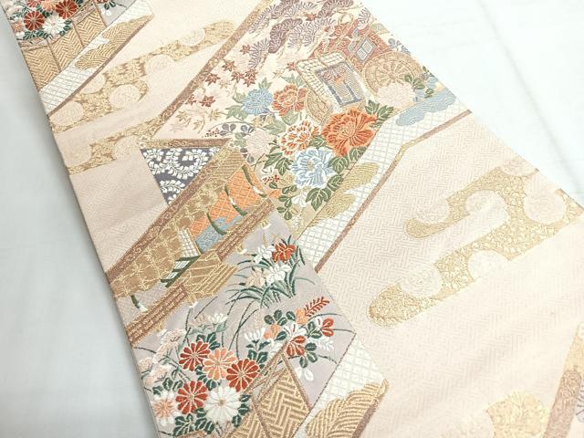平和屋着物◎六通柄袋帯 唐織 桃山屏風図 金糸 正絹 逸品 CABH1750nb
