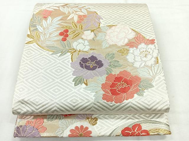 平和屋着物◎六通柄袋帯 唐織 草花丸文 金銀糸 正絹 逸品 CABH1755nb