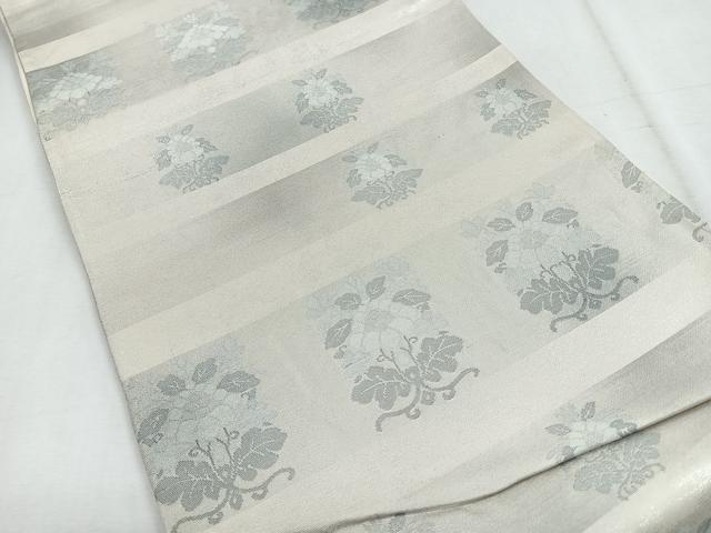 平和屋着物◎六通柄袋帯 更紗花文 銀糸 正絹 逸品 CABH1770nb