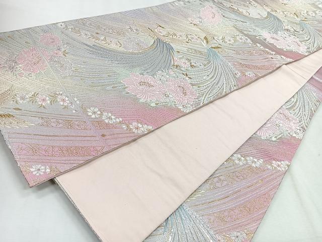 平和屋着物◎六通柄袋帯 唐織 飛鳥草花文 金銀糸 正絹 逸品 CABH1774nb