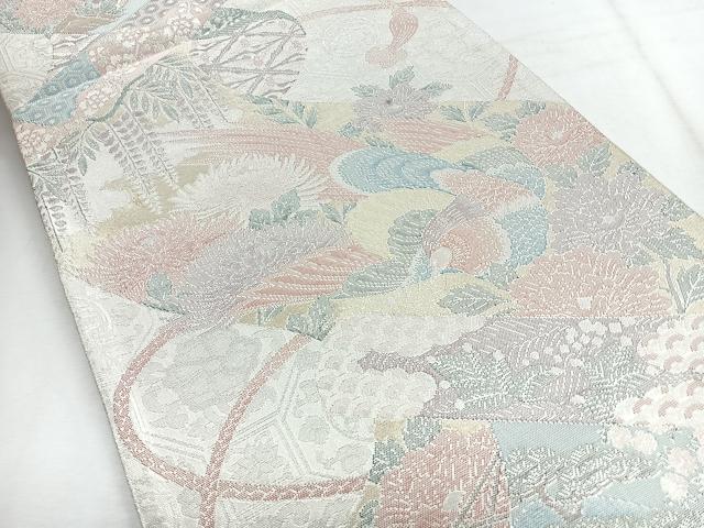平和屋着物◎900織特選佐賀錦 六通柄袋帯 花鳥文 銀糸 正絹 逸品 CABH1777nb