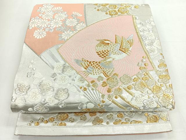 平和屋着物◎六通柄袋帯 唐織 扇面花鳥文 金銀糸 正絹 逸品 CABH1780nb