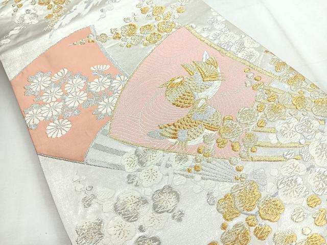 平和屋着物◎六通柄袋帯 唐織 扇面花鳥文 金銀糸 正絹 逸品 CABH1780nb