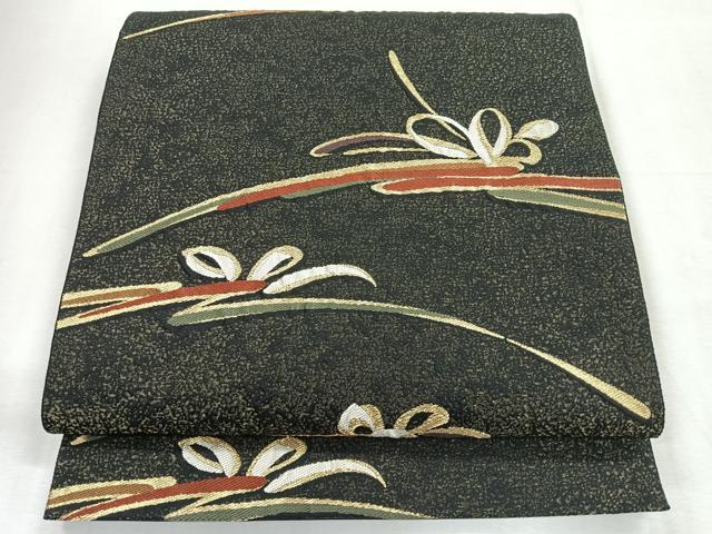 平和屋着物◎六通柄袋帯 舞花文 黒地 金糸 正絹 逸品 CABH1782nb