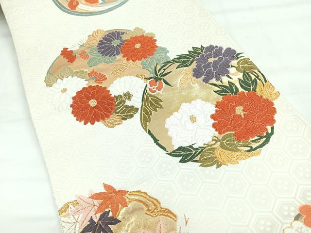 平和屋着物◎六通柄袋帯 唐織 草花丸文 金糸 正絹 逸品 CABH1790nb